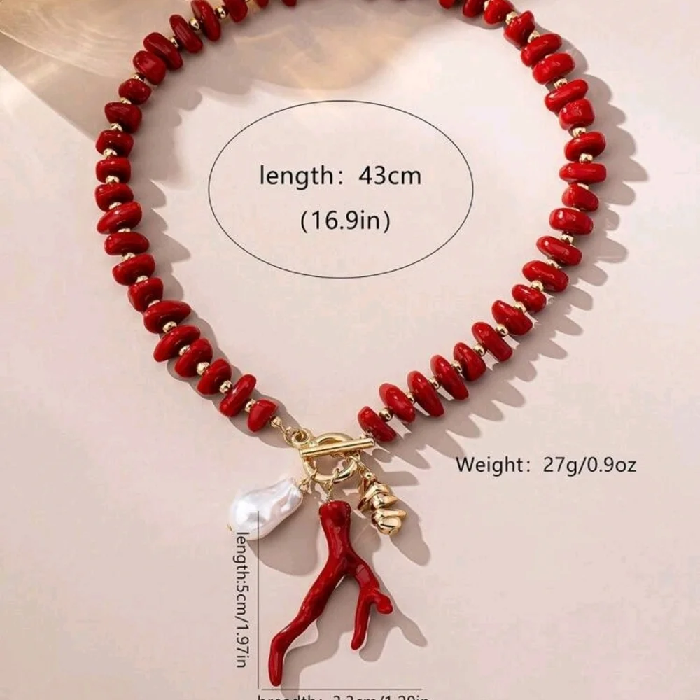 Red Necklace with Gold Accents Set - Picture 5 of 16